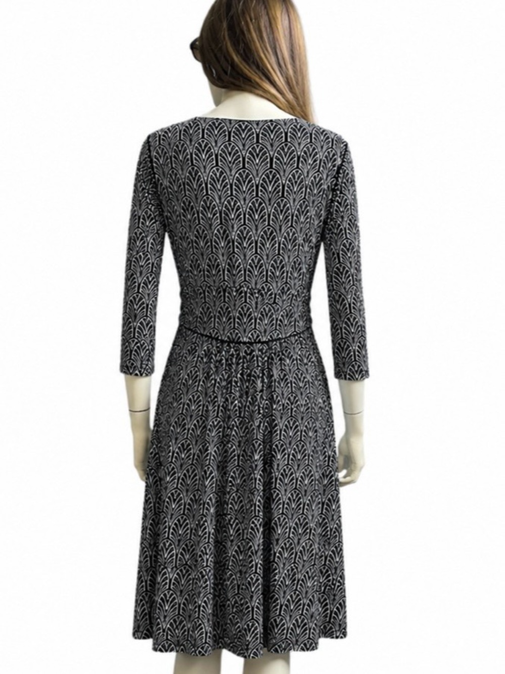 Maeve by Anthropologie Galena Midi Dress – Black & White Art Deco Print – Size M - Picture 3 of 9